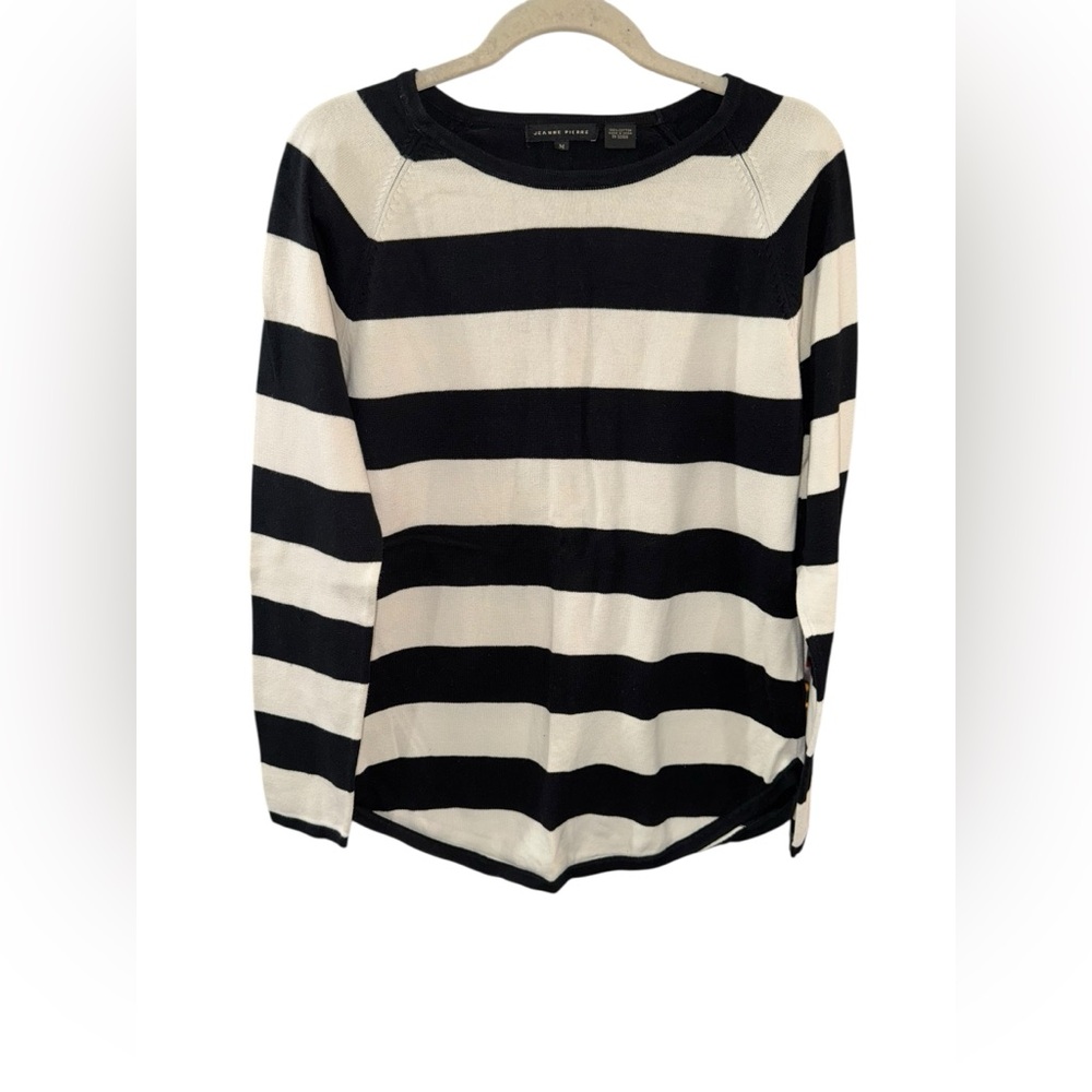 JEANNE PIERRE Black and White Striped Sweater